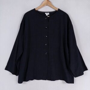 Go Lightly Top Blouse Shirt Sz 2 US 12-16 Black Button Up Lagenlook Minimalist